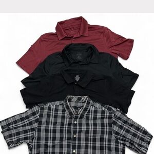 George Men’s Polo & ButtonUp Shirt Lot 4 Black, Maroon, Plaid Size L 42/43